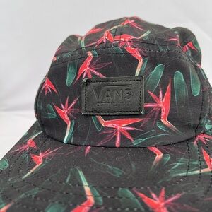 Y2K Vans Black Cap with Red and Green Floral Pattern